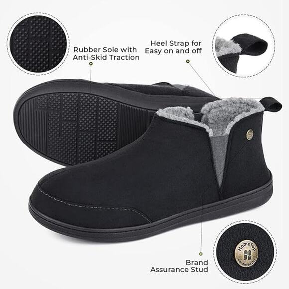 HomeTop Men's Soft Microsuede Sherpa Lined House Shoes with Elastic Dual Gores - Picture 5 of 6